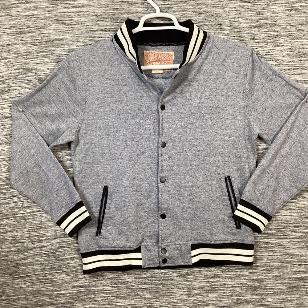Brooklyn Clothing Men’s Grey Blue Body Long Sleeve Snap On Varsity Cardigan